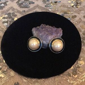 Black and Gold Clip-on Pearl Earrings!